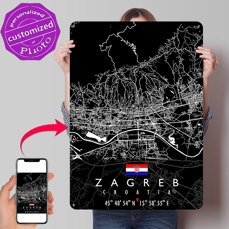 3D Printing Zagreb - ZAGREB KAART CROATIA Poster Retro 3D