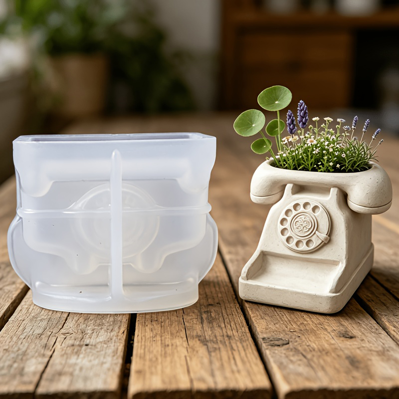3D Printing Pot - 3D Vintage Draaitelefoon Succulent Pot Siliconen