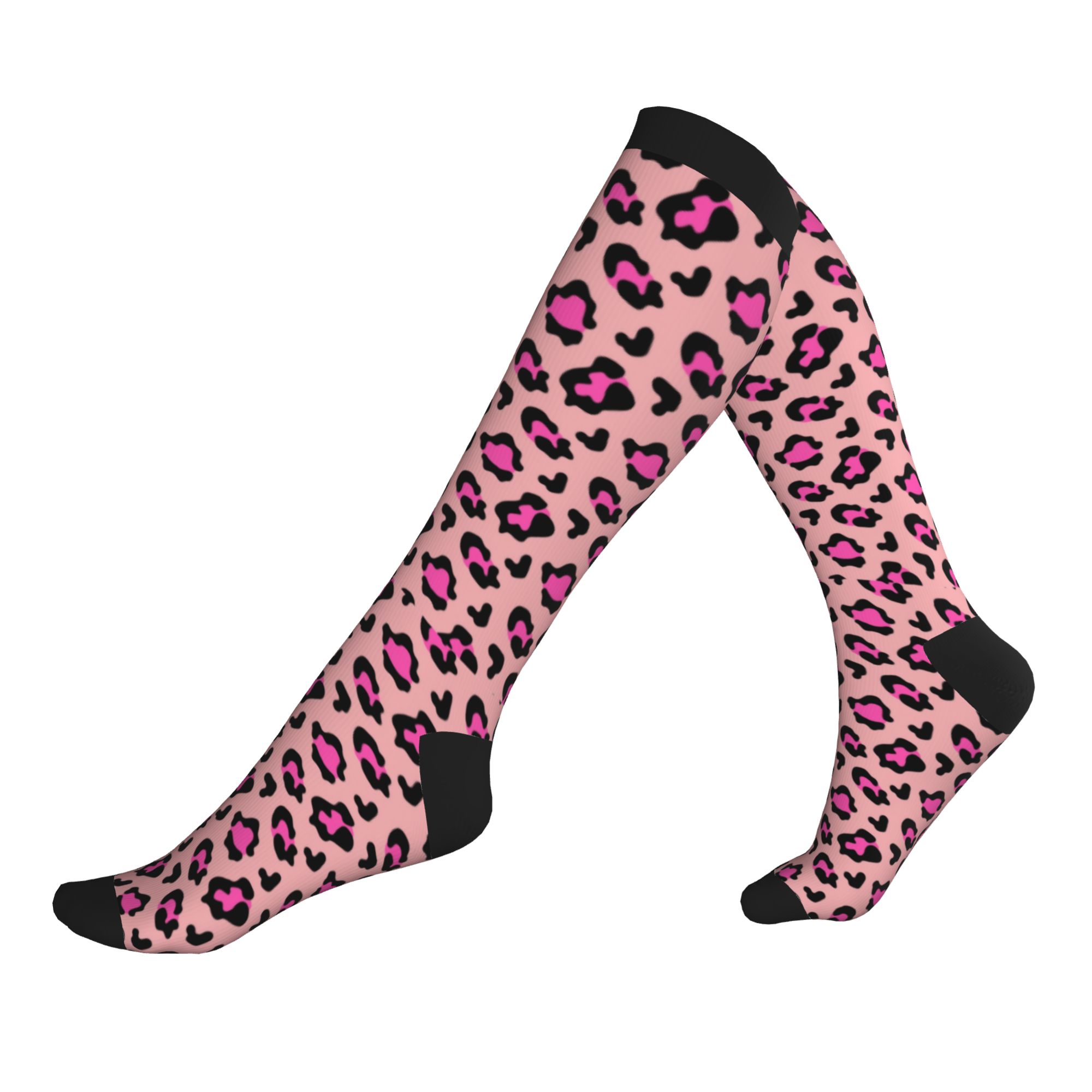 3D Printing Figure - Roze gevlekte dierenpatroon sportcompressiesokken voor heren,