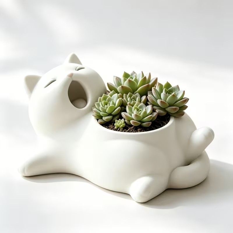 3D Printing Pot - Schattige witte kat die giekt, bloempot