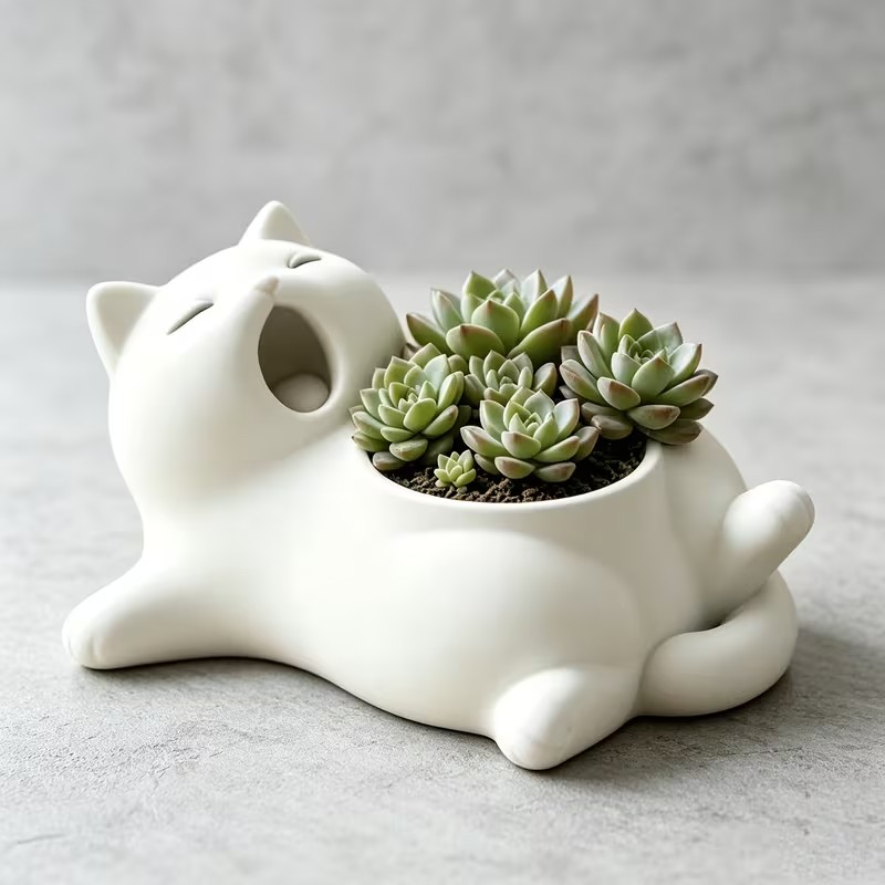 Schattige witte kat die giekt, - 3D Printing Pot recensie en prijs